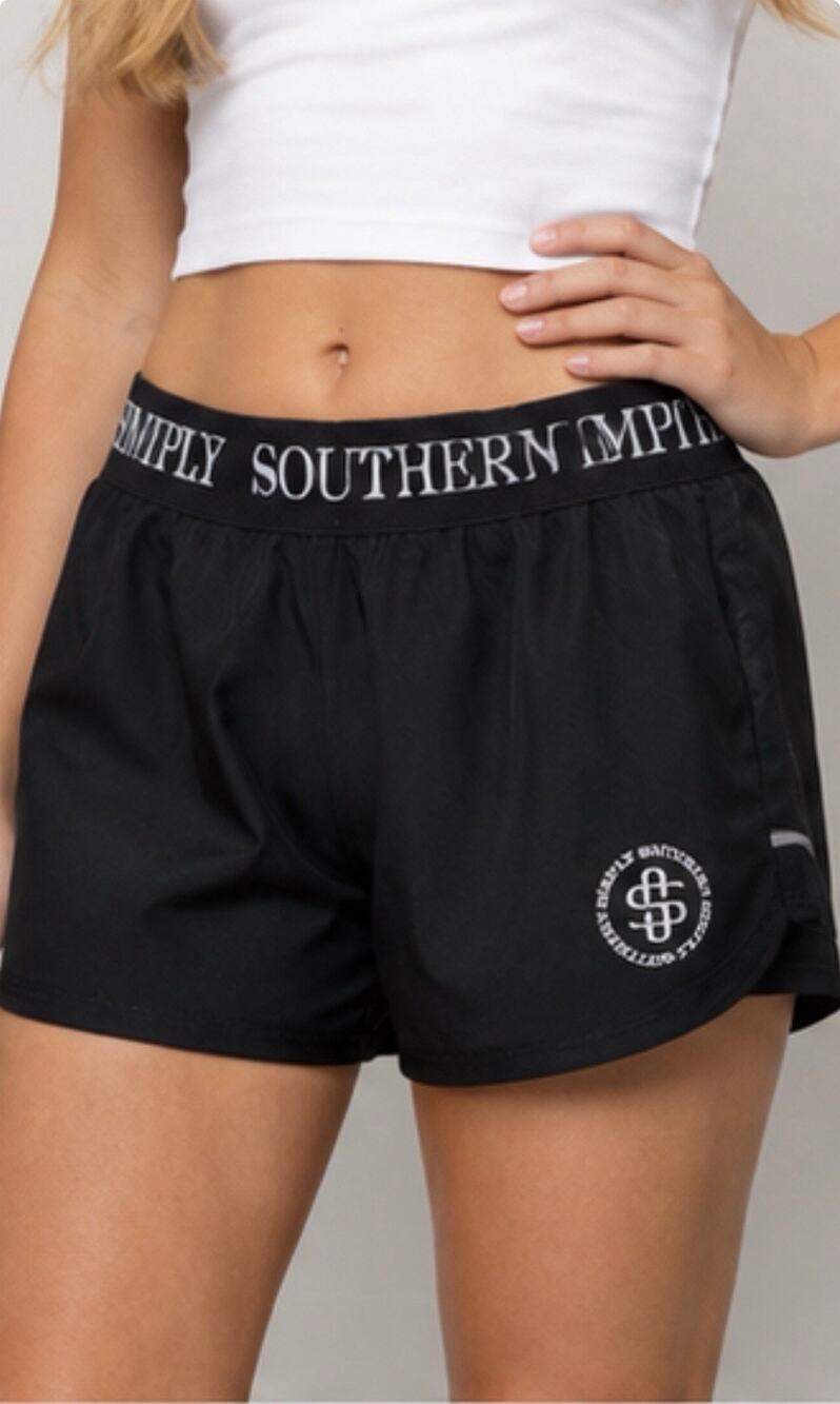Simply Southern Girls Youth XL Black Athletic Running Shorts Logo
